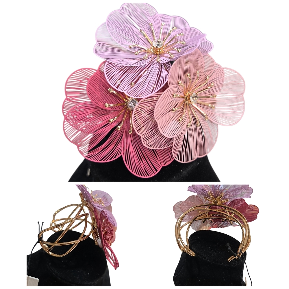 💕▪️Piper K ▪️pink  3D Flower Corsage Wire Cuff Blossom Glass Stone Bracelet